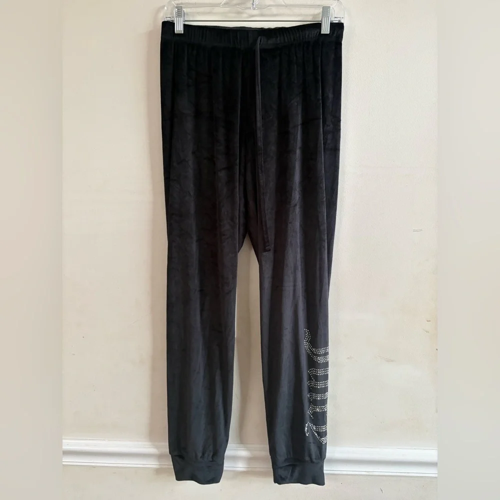 Juicy Couture velour track pants rhinestone logo elastic waistband. Size S